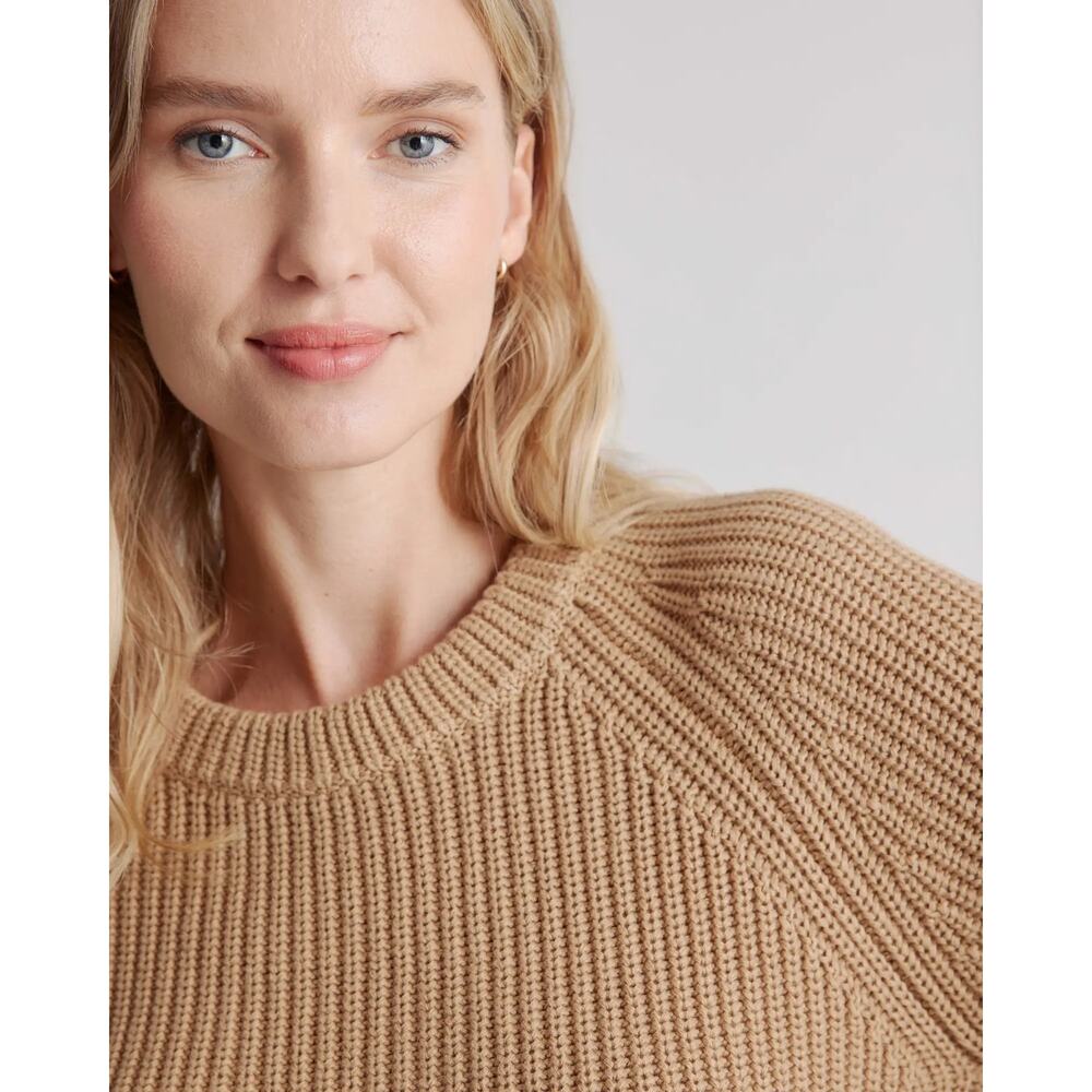 QUINCE 100% Organic Cotton Fisherman Crew Sweater Camel Large EUC - Picture 2 of 8
